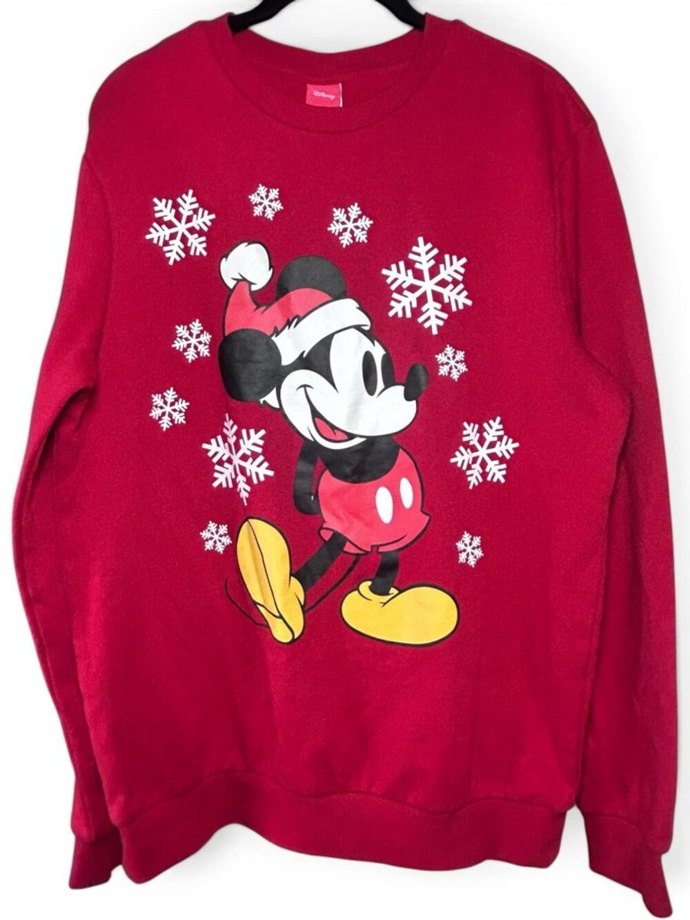 DISNEY MICKEY MOUSE Christmas Crewneck Sweatshirt Sz M Red Snowflake Fleece Line